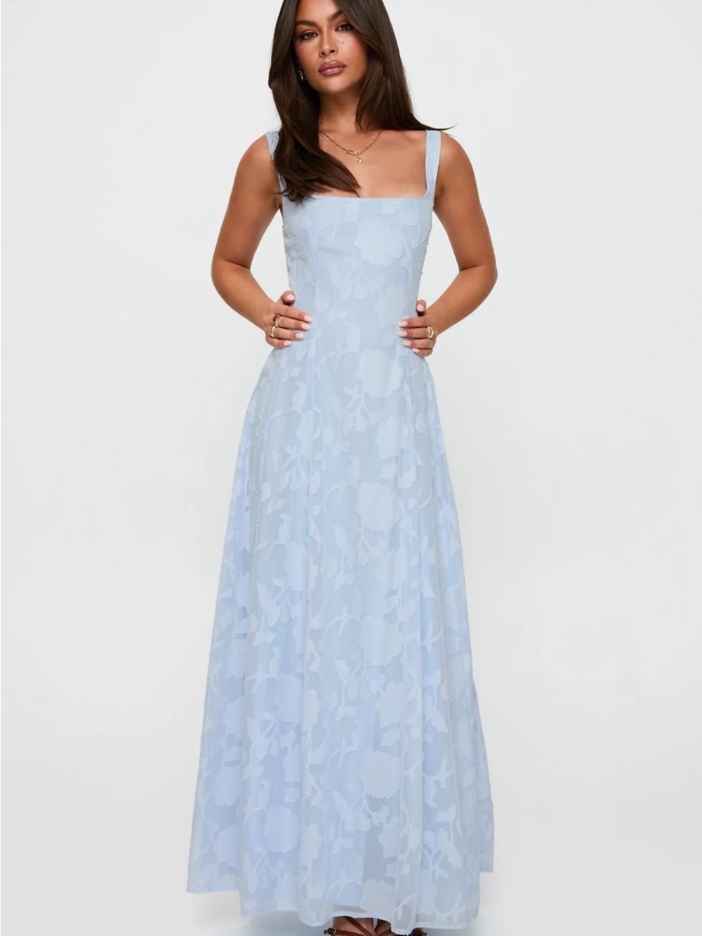 Princess Polly Powder Blue Floral Square-Neck Maxi Dress !!